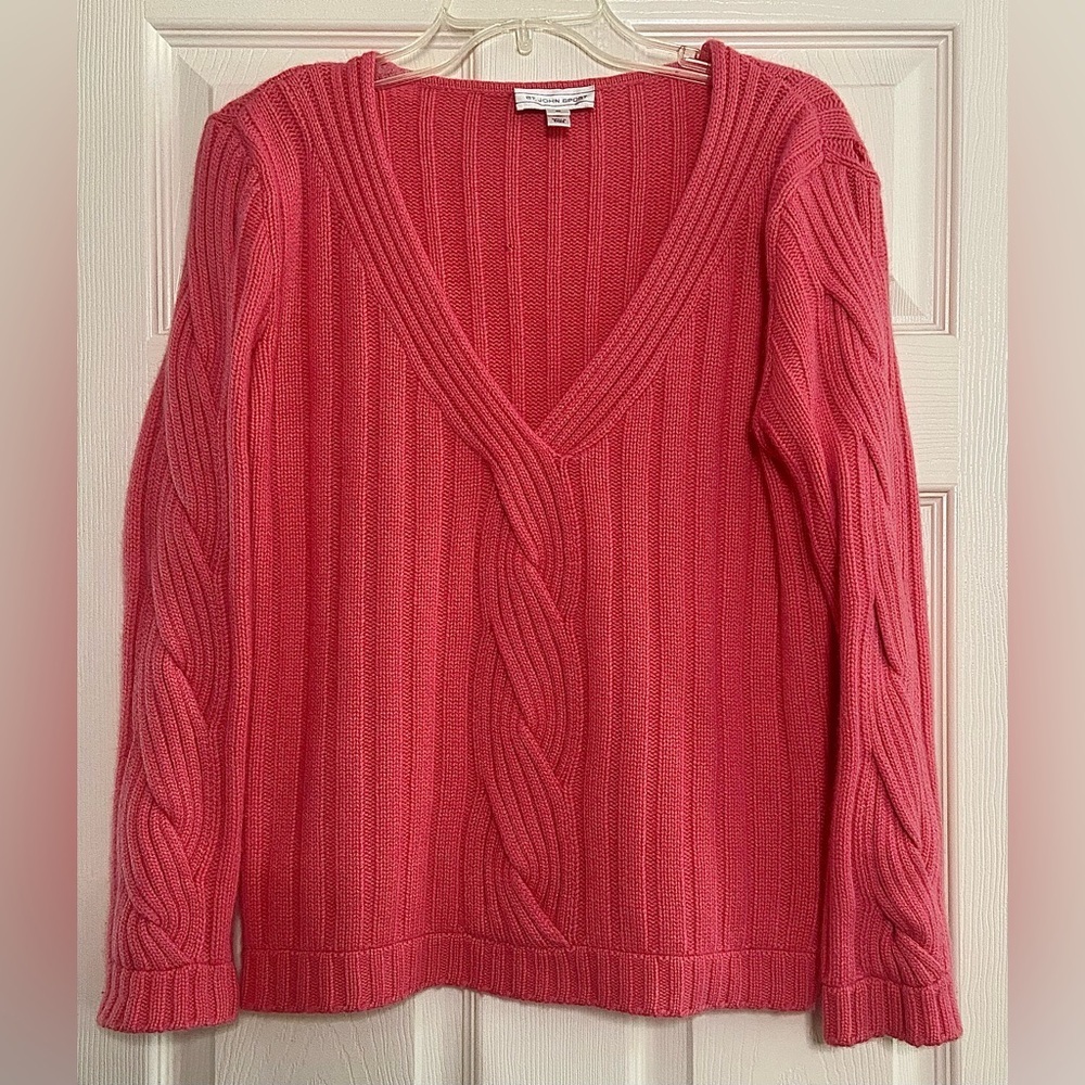 St. John Sport Vintage Women’s Pink Cashmere Cable Knit Long Sleeve Sweater Sz M